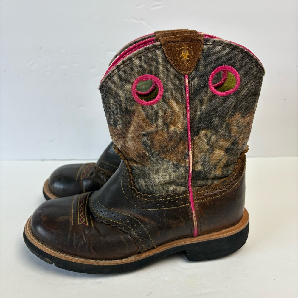 Ariat Fatbaby Cowgirl Western Boot Camo Brown Pink Leather size 1